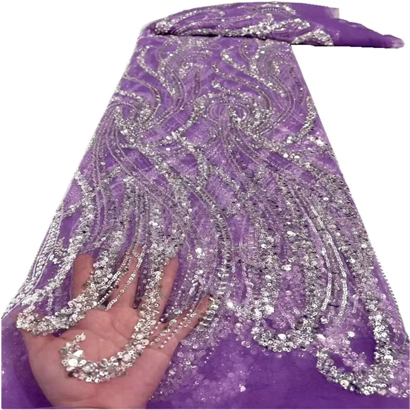 

French Sequin Lace Fabrics High Quality African Net Lace Fabric 5 Yards Embroidered Fabric For Wedding Party XC-275