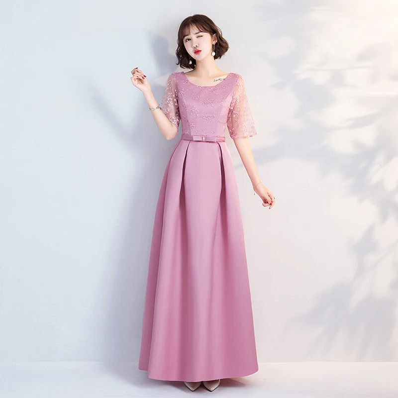 Подростковое розовое платье подружки невесты с короткими рукавами на свадьбу из