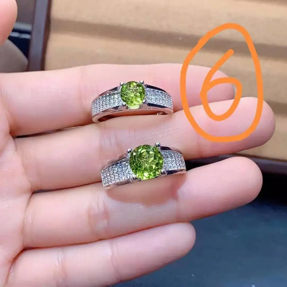 

Green gem natural peridot ring couple men and women S925 sterling silver 8*8 high quality stone perfect