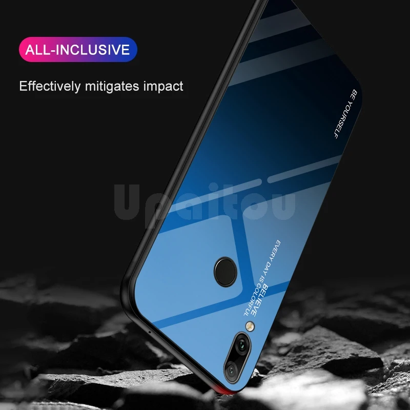 UPaitou чехол с полным стеклом для huawei Y9 Y7 Y6 Y5 Prime Pro 2019 2018 роскошный градиентный из