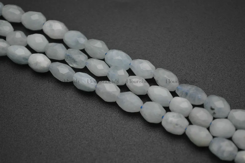 

8x10mm Irregular Faceted Natural Aquamarine Gemstone Rice Tube Stone Beads