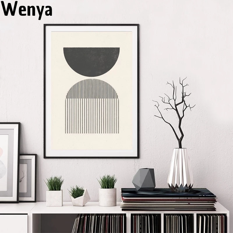 

Mid century Style Woodblock Posters Print In Classic Geometric Shapes & Neutral Colors Canvas Painting Wall Picture Home Decor