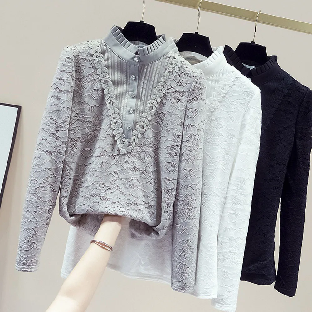 

Women's Thickened Velvet Lace Bottomed Shirt Autumn And Winter High Neck Long Sleeve Korean Women's Versatile Warm Sweater