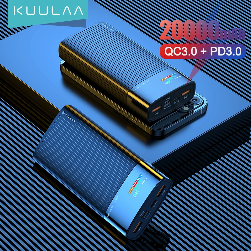 KUULAA Power Bank с цифровым дисплеем 20000mAh QC PD3.0 Quick Charge PowerBank USBпортативное внешнее