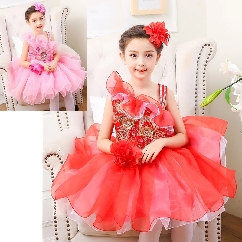 Boy girl jazz dance Latin costume children princess fluffy skirt student catwalk show dress |