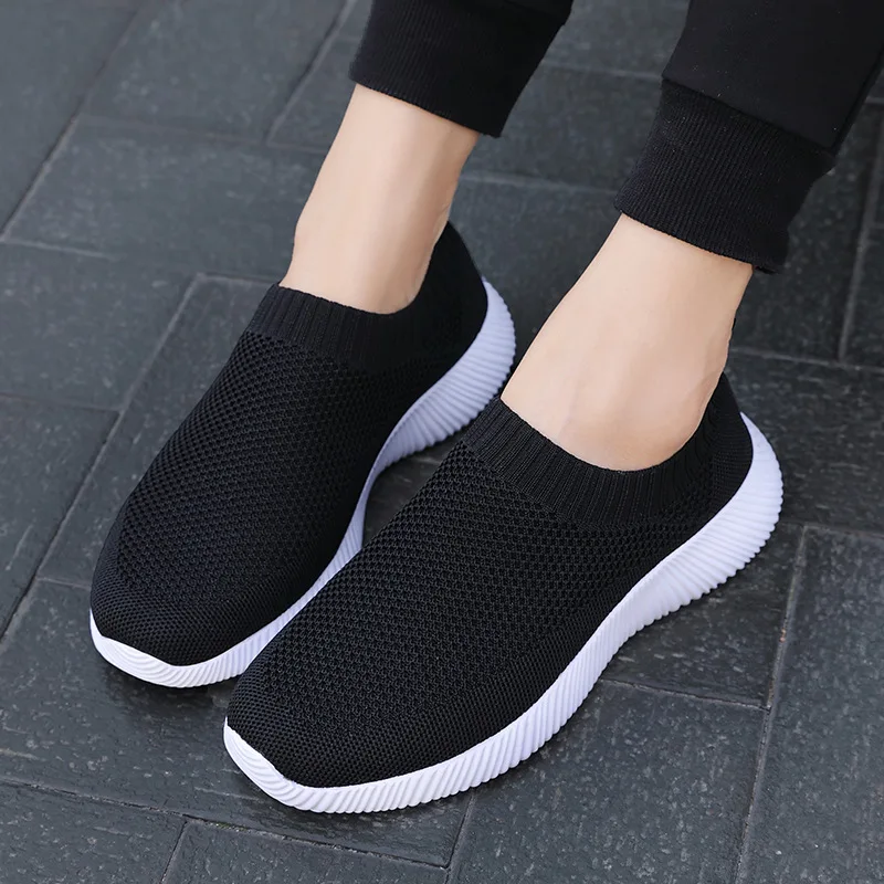 

Women flats loafer 2021 new slip-on knit sock shoes woman sneakers comfortable breathable mesh women sneakers