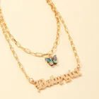 Jinleansu многослойное ожерелье цепочка с бабочкой для младенцев девочек письмо ожерелье, подвеска, колье, для женщин, подарок для девочки