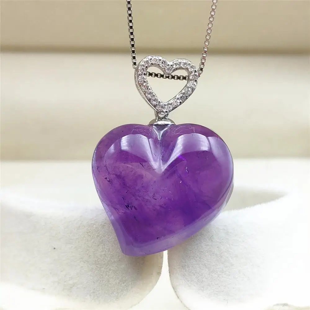 Подвеска в виде сердца из натурального фиолетового аметиста кварца 23x21 мм