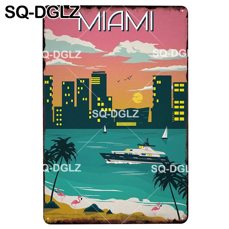 [SQ DGLZ] городской металлический знак Майами жестяной винтажный Настенный декор