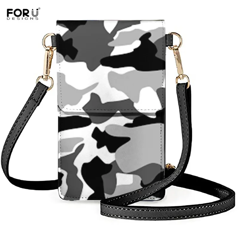 

FORUDESIGNS Women Mini Touch Screen Phone Pouch Fashion Leather Camouflage Pattern Printed Ladies Crossbody Bags Bolsa Feminina