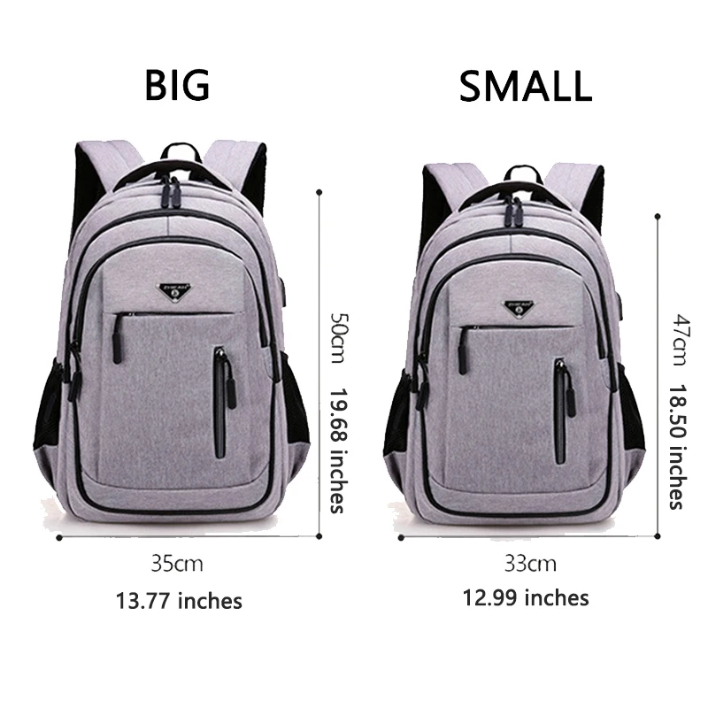 

Big Capacity Men Backpack Laptop 15.6 Oxford Gray Solid High School Bags Teen College Student Back Pack Multifunctional Bagpack