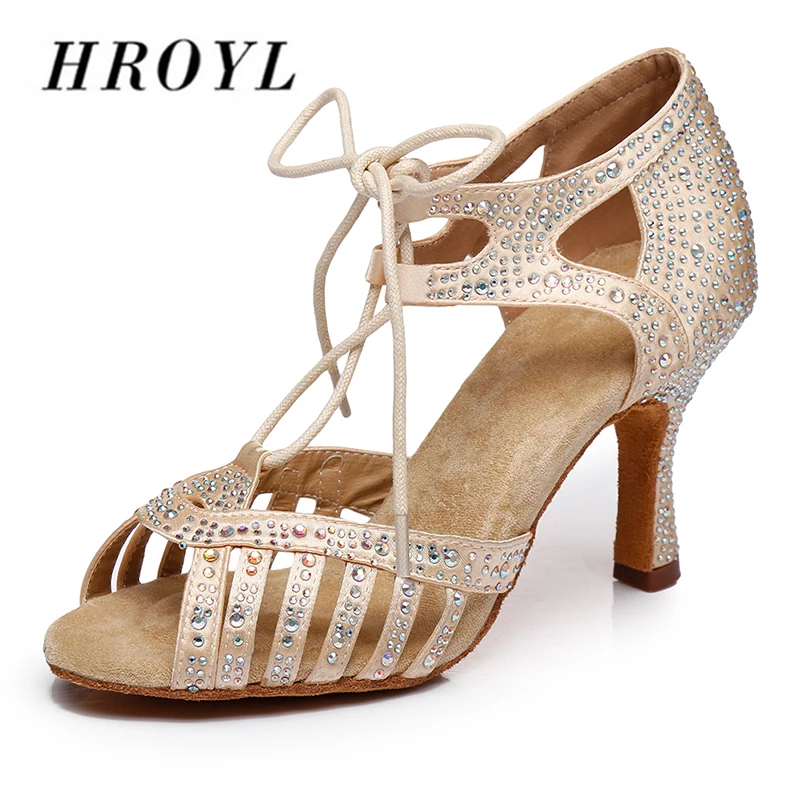 HROYL латино американских танцев танцевальная обувь для девушек и женщин С Стразы