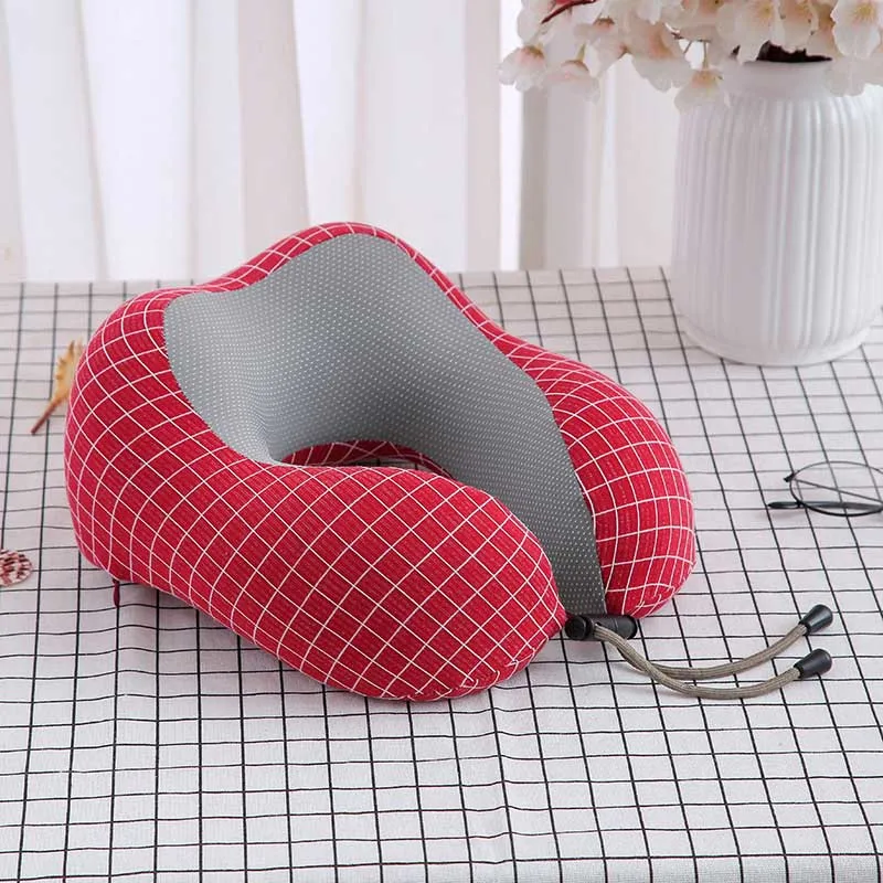 plaid red U-образная подушка для шеи из пены с эффектом памяти, мягкая подушка для путешествий, подушка для шеи, подушка для шейного самолета, подушка для шейного здоровья, постельные принадлежности 29x25x14 см - Цвет: plaid red