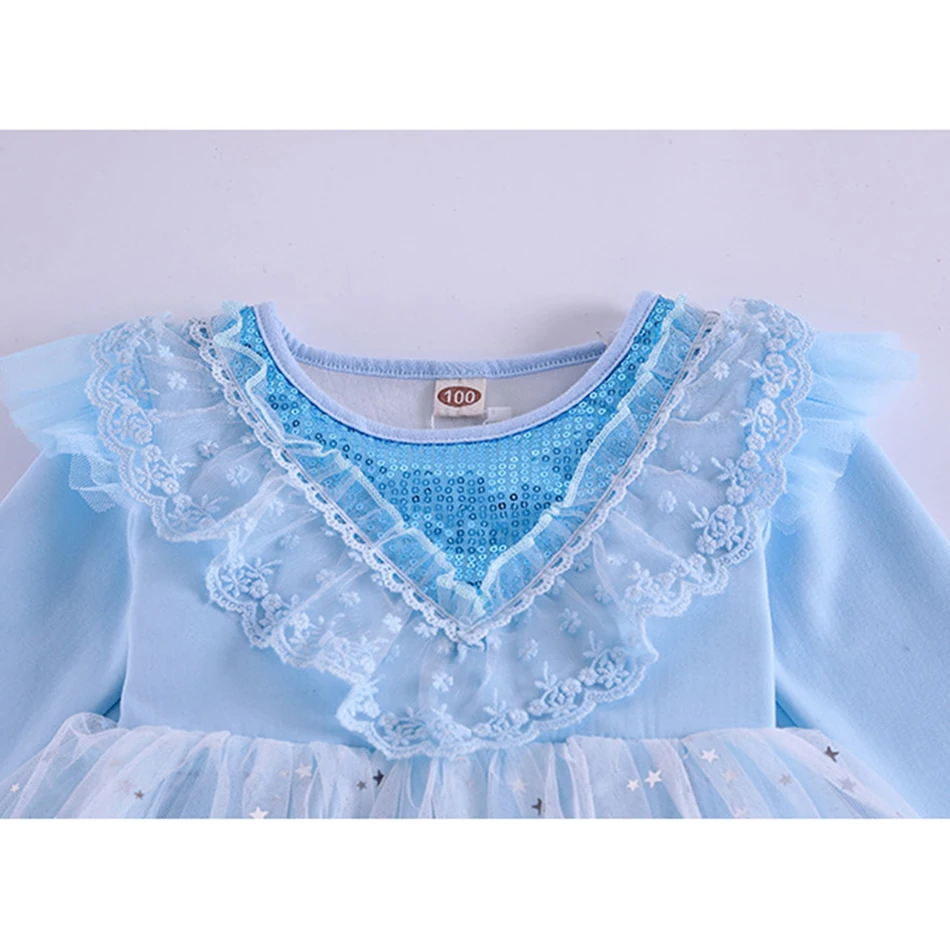 Зимнее платье Эльзы для девочек рождественское теплое бальное с длинными