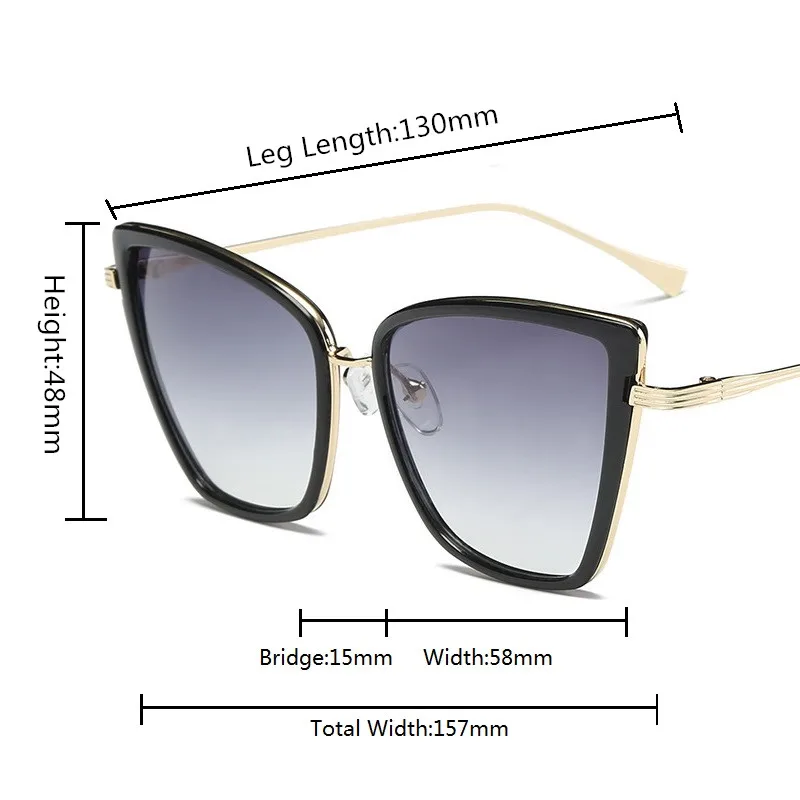 Женские солнцезащитные очки кошачий глаз большие винтажные зеркальные в стиле