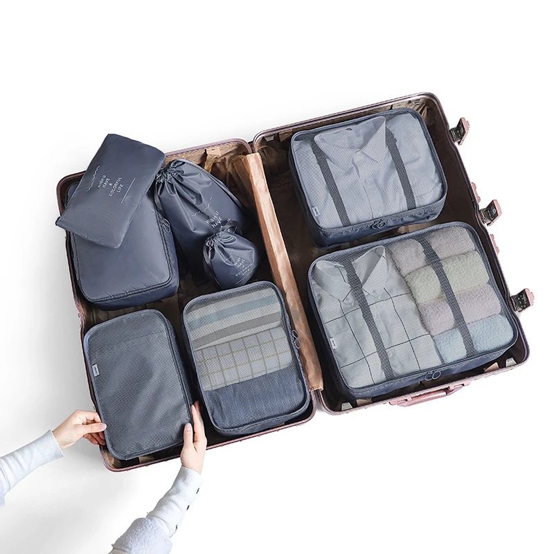 8 adet seyahat organizatör saklama çantası bagaj giyim iç çamaşırı ayakkabı çantası taşınabilir saklama kutusu bavul ambalaj bagaj organizatör seti
