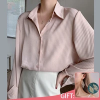 womens shirt blouses solid white chiffon blouse office lady shirt mujer button up long sleeve 2022 clothes top