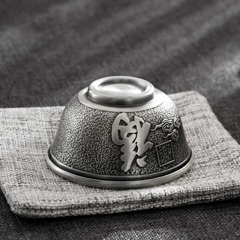 Taza de t&eacute; de plata 999 pura, juego de t&eacute; de plata de personaje Fu, taza de agua de plata, taza de degustaci&oacute;n pr&aacute;ctica, taza de Kung Fu-4