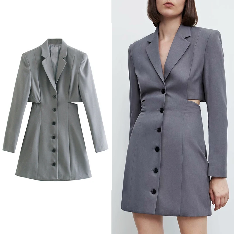 

Женский блейзер с вырезами ZA, однотонный офисный однобортный пиджак с длинным рукавом, повседневная верхняя одежда, осень