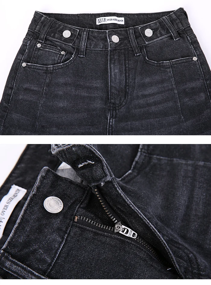 LEIJIJEANS, новинка, большой размер, женские черные шаровары с высокой талией, брюки с манжетами, крутые, крутые, модные, женские джинсы, 9028