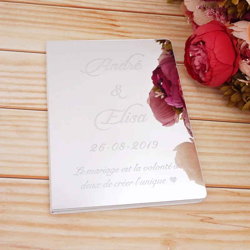 Espejo acr&iacute;lico personalizado, libro de visitas blanco, libro de invitados de firma de boda, decoraci&oacute;n de bautismo, evento y fiesta, regalos-2