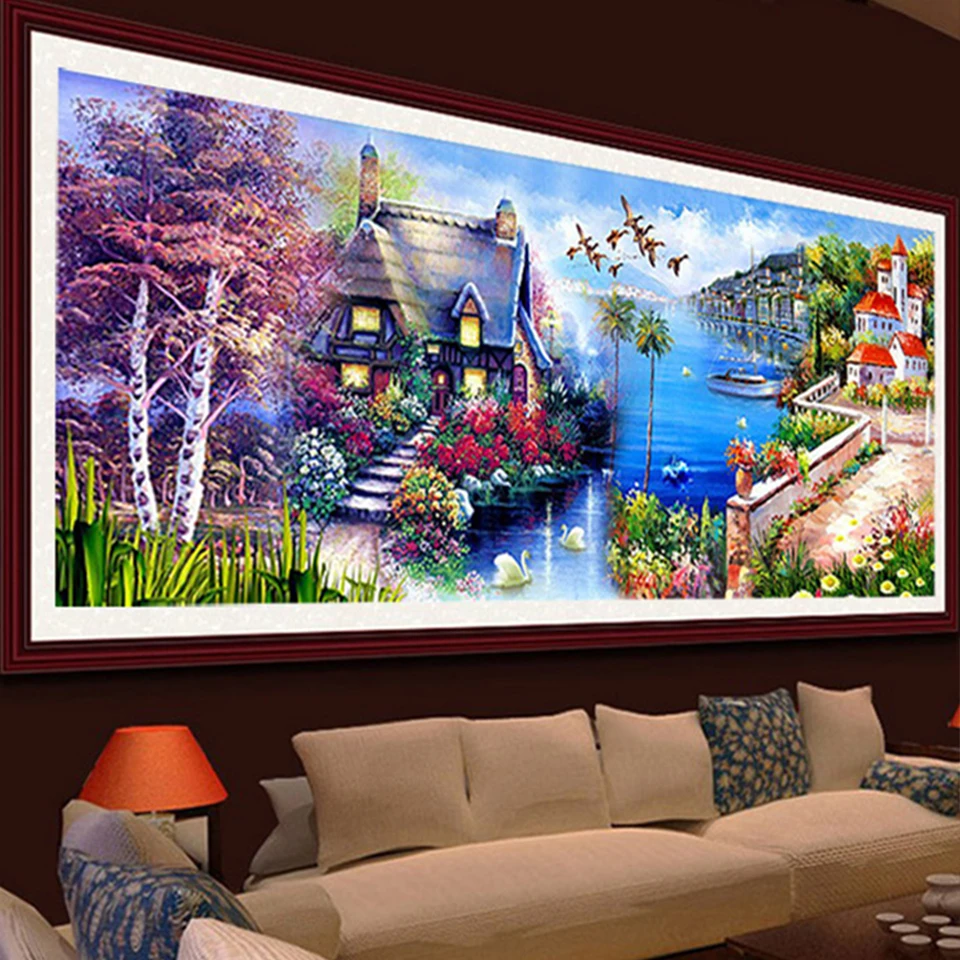 

New Design Diamond Painting Landscape Seaside Cottage Cross Stitch Full Drill Home Decoration Embroidery Scenery Handmade Gift