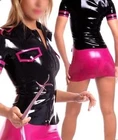 Латексные резиновые сексуальные маленькие юбки, женские черные и розовые крутые колготки, Униформа, размер детской одежды