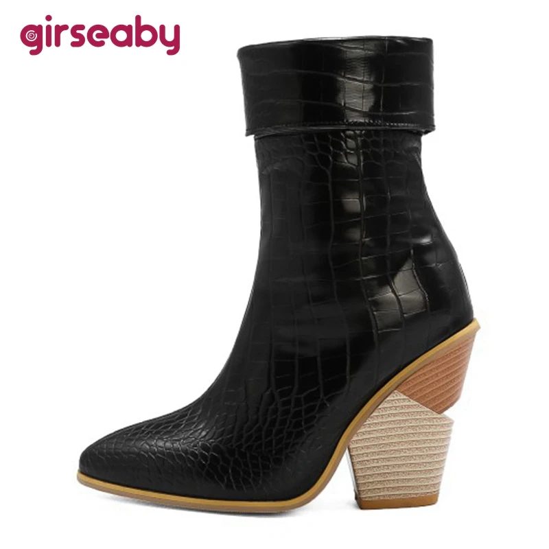 

Girseaby Shoes women Ankle boots Pointed toe Fashion Snake Sexy Female Spring Autumn Strange style Lady Party Turned-over edge