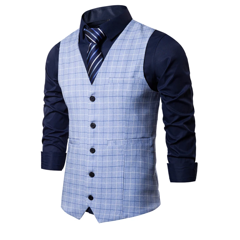 

Mens Sleeveless Suit Vest European Size Waistcoat High Quality Plaid Waistcoat for Men Vests