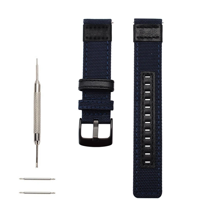 Dark Blue Нейлоновый кожаный ремешок для samsung gear S3 ремешок 22 мм ремешок для Amazfit Stratos 2 2s 3/Pace/GTR 47 мм ремешок для часов huawei Watch GT 2 - Цвет: Dark Blue