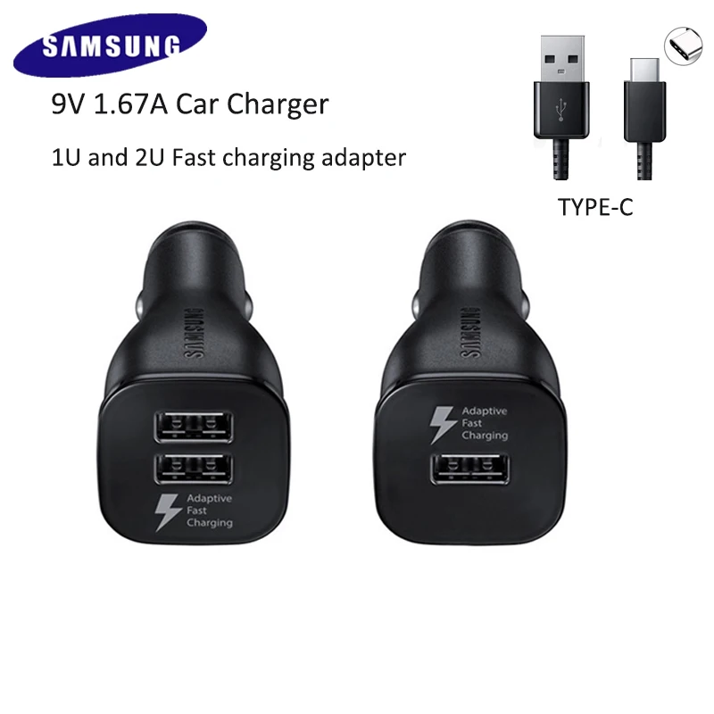 samsung s20 s10 s8 s9 plus note 10 8 car charger original dual usb adaptive fast charger 9v 1 67a quick charge 3 0 type c cable free global shipping