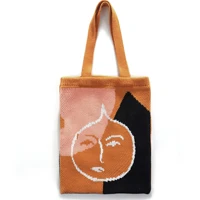 casual large capacity knitiing bag matisse abstract art shoulder bags woolen lady handbags woven shopper bag big female purse