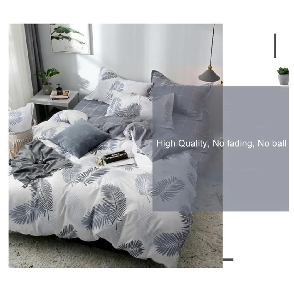 

3/4pcs Double Sided Leaf Printed Bedding Sets Comfortable Bed Sheet Pillow Case Quilt Duvet Cover Set Room Home Decoration HOT S