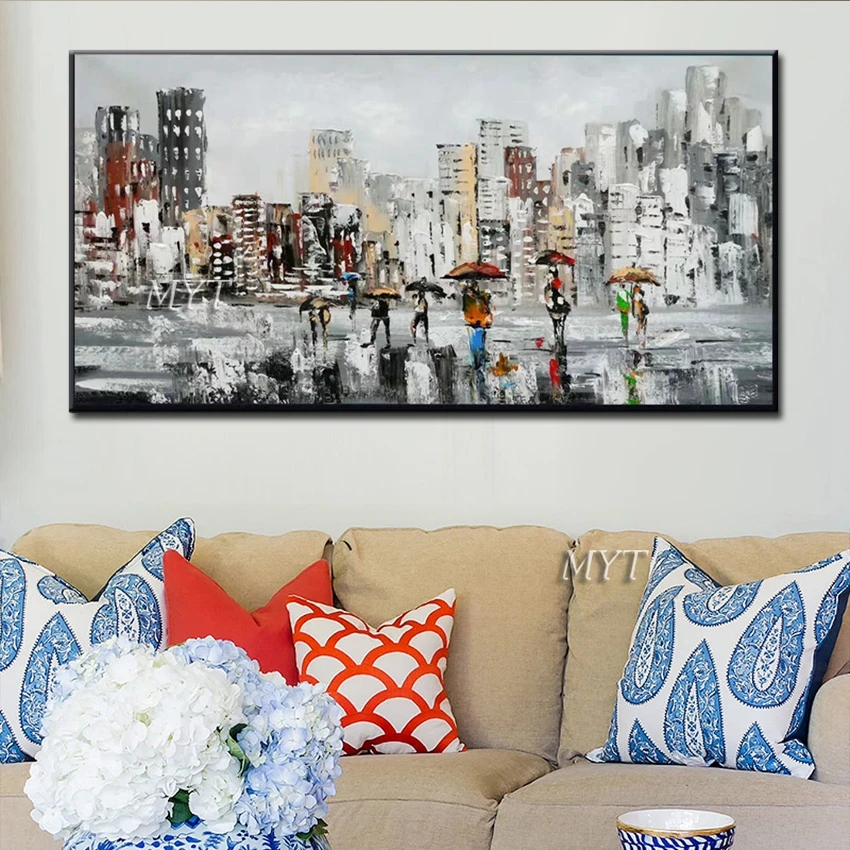 

Cheap Art City Building Art Oil Painting Hand Painted Wall Canvas Pictures Art Scenery Oil Paintings Living Room Wall Decor