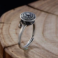 real s925 pure silver jewelry adjustable six word mantra warp tube good luck female ring