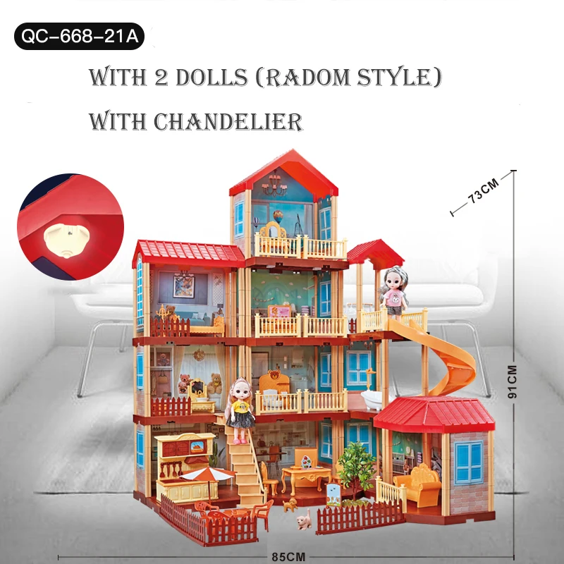 

Super Big 91CM DIY Dollhouse with 2 Dolls toy Furniture lights Girls Doll House Princess castle Villa Toys for Kids Children