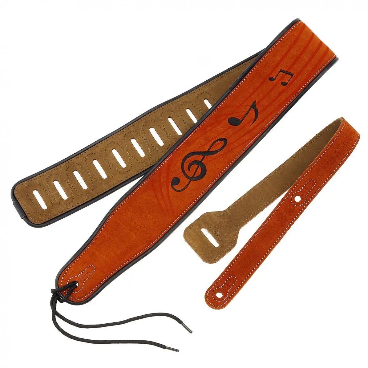 

Genuine Leather Guitar Strap Note Pattern Embroidery 7cm Widen with Antifriction Design for Acoustic Electric Bass Guitar