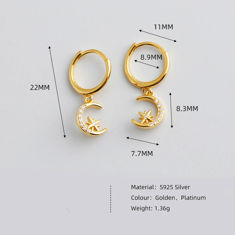 

Women's Star and Moon Earrings Olevo Brand Jewelry 2020 New Products Trend Personality Fashion Star Moon Diamond Zircon Gold S92
