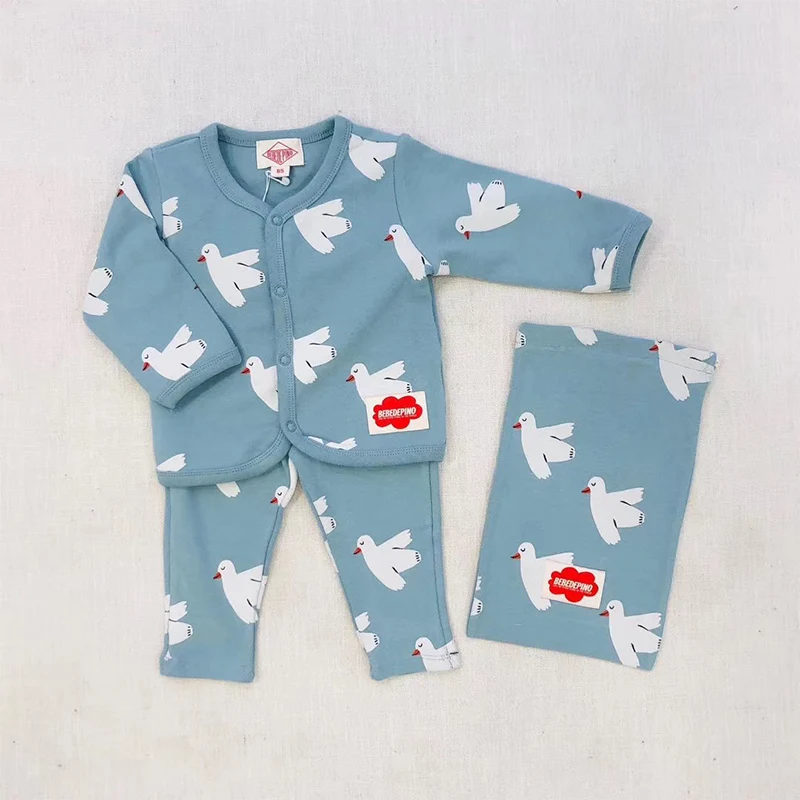 Корейские Детские пижамные комплекты Bebe De Pi* комплекты зимней одежды для сна с милым медведем для малышей комплекты одежды наивысшего качества для малышей брендовая одежда