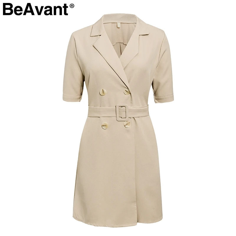 BeAvant Double breasted women blazer dress Elegant half sleeve sash belt female work dresses Chic autumn office ladies vestidos | Женская