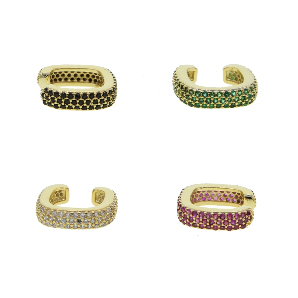 Серьга-клипса с квадратным фианитом Женская геометрическая форма без пирсинга