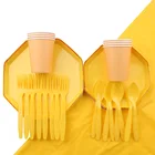 Восьмиугольный желтый набор столовой посуды, украшение на день рождения, желтая тема, одноразовая столовая скатерть