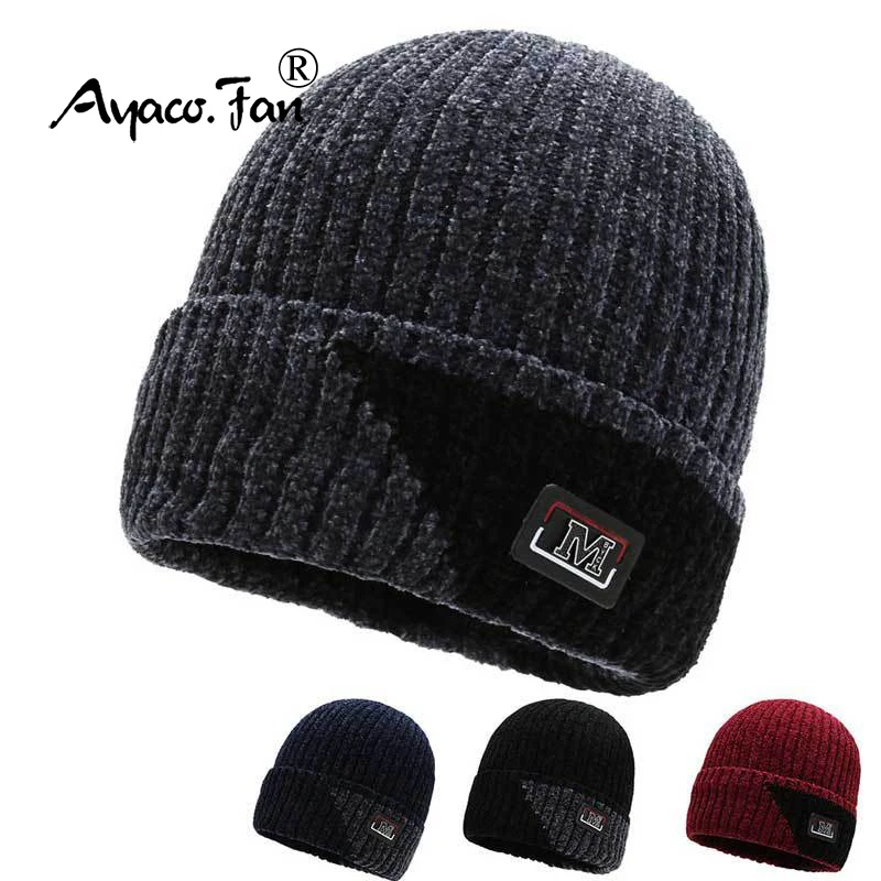 

Winter Hats for Women Thicker Beanies Brand Stick Knitted Cap Autumn Patchwork Beanie Men Fleece-lined Warmer Bonnet Casual Cap