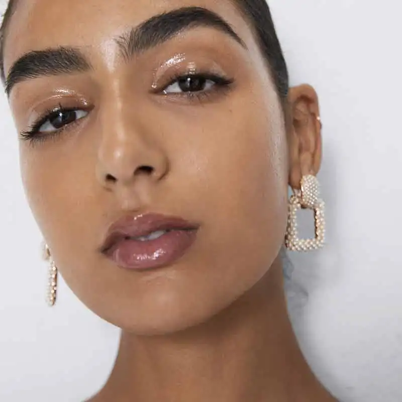 Dvacaman ZA Gold Oorbellen Crystal Pendientes блестящие эффектные Висячие серьги для женщин Свадебные подарки ювелирные изделия
