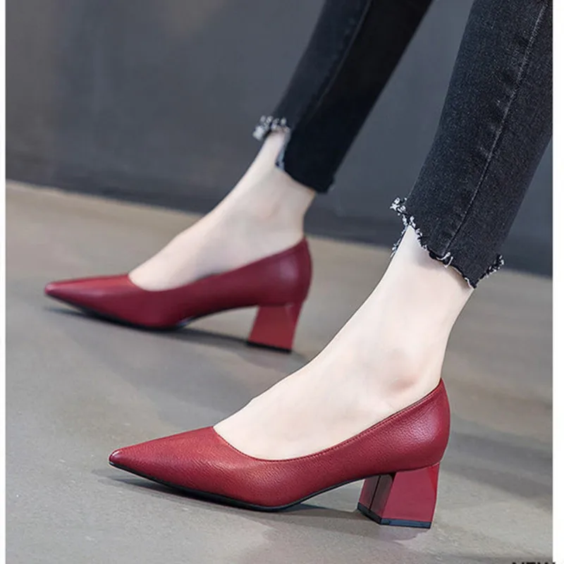 

Туфли-лодочки женские винно-красные без застежки, офисные туфли на квадратном каблуке, модель F9275 на весну