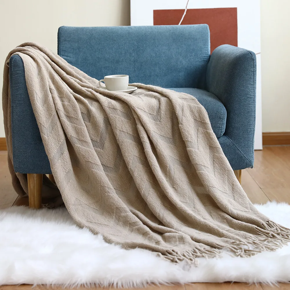 

Nordic Knitted Blanket Soild Color Sofa Throw Blanket With Tassels Travel TV Nap Blankets Air Condition Blankets Bed Decorative