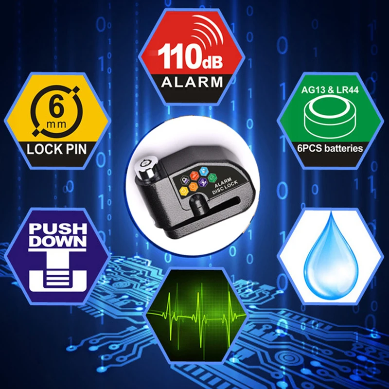 Универсальный Противоугонный замок 110 дБ для защиты мотоцикла скутера дискового