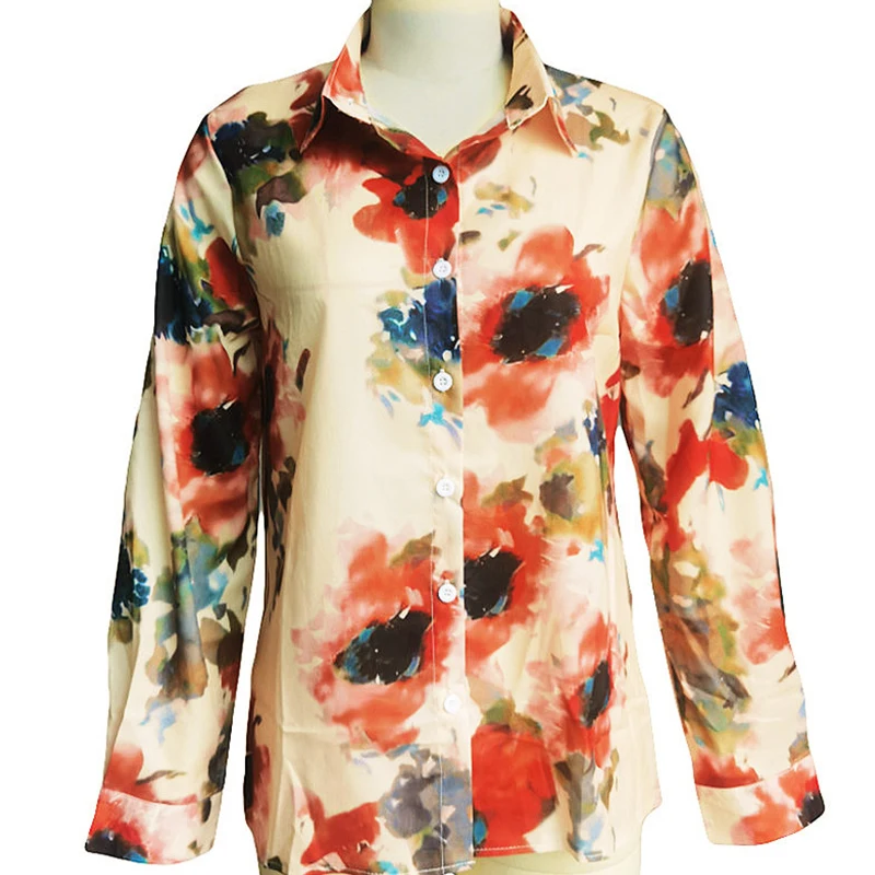 

Print Single Breasted Slim Shirt Autumn Women Casual Turn Down Collar Pink Shirt Long Sleeve Shirt Office Lady Female Tops 2021