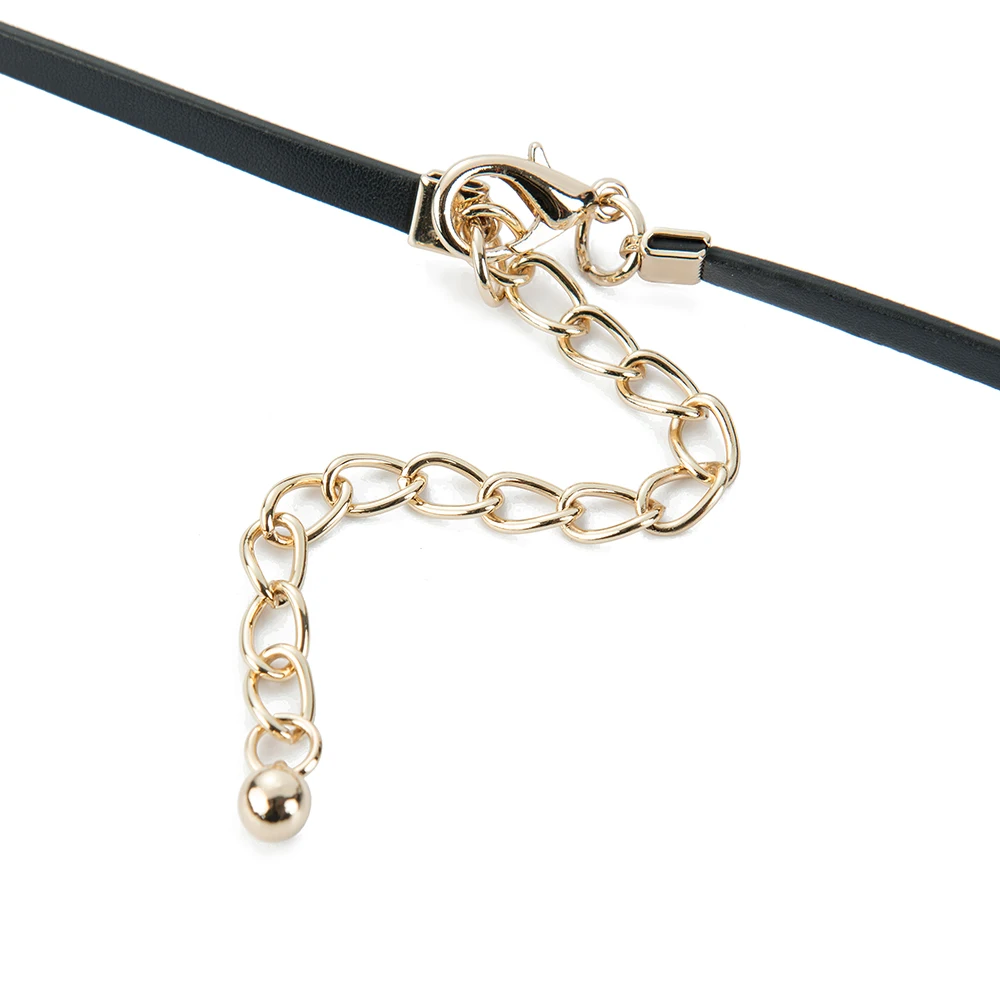 Длинное ожерелье из натуральной кожи цепочка на веревку черный/пистолет