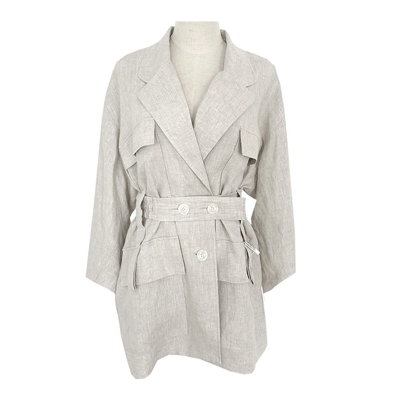 

LISCN Spring 2021 Loose Fit Linen Button Split Joint Big Size Jacket New Lapel Long Sleeve Women Coat Fashion Tide